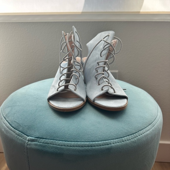 Light Blue Lace-up Open Toe Booties - Picture 2 of 3
